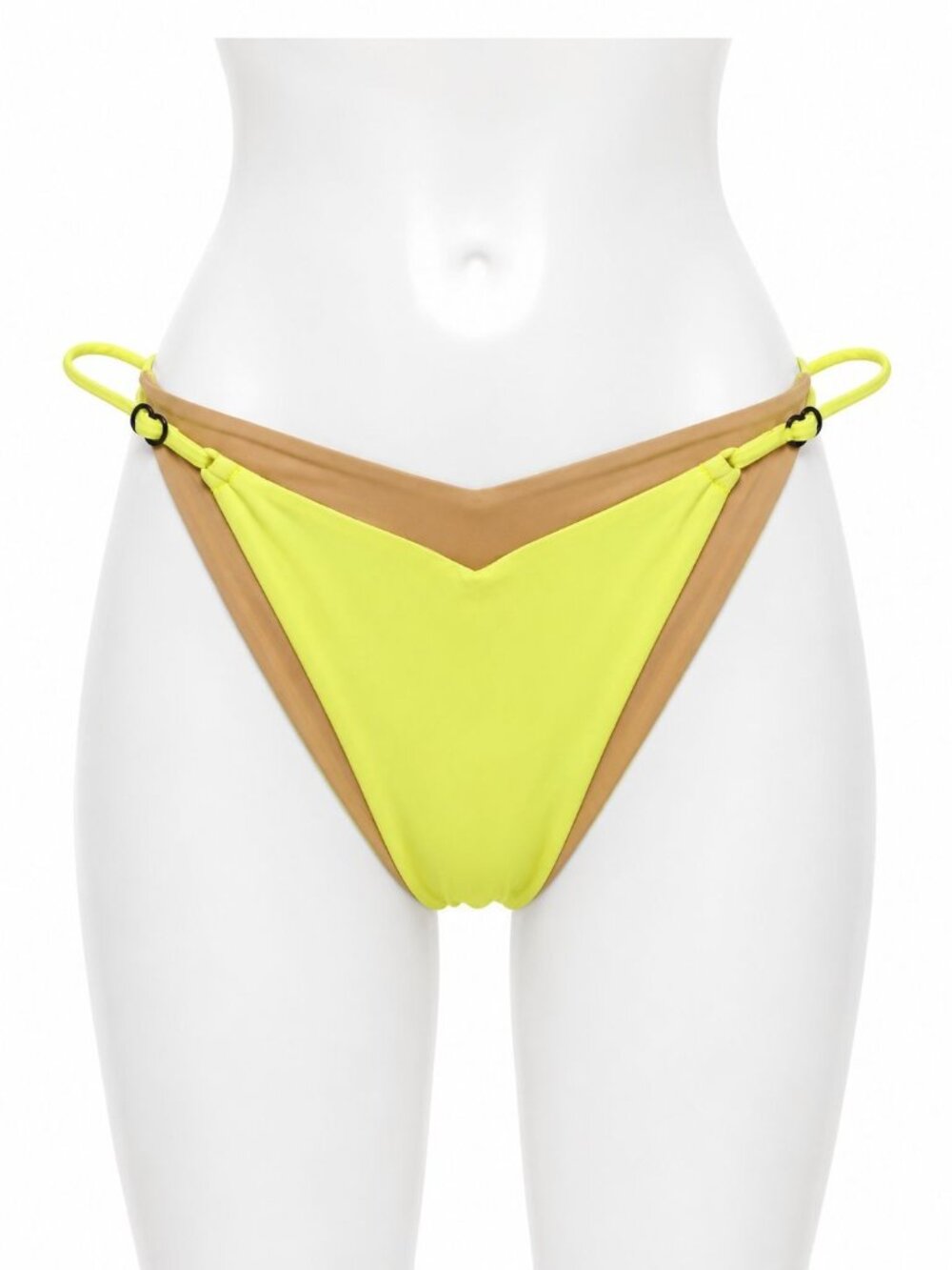 Basta Womens Surf Yellow Tan Bikini Bottoms Adjustable Side Ties Size 4